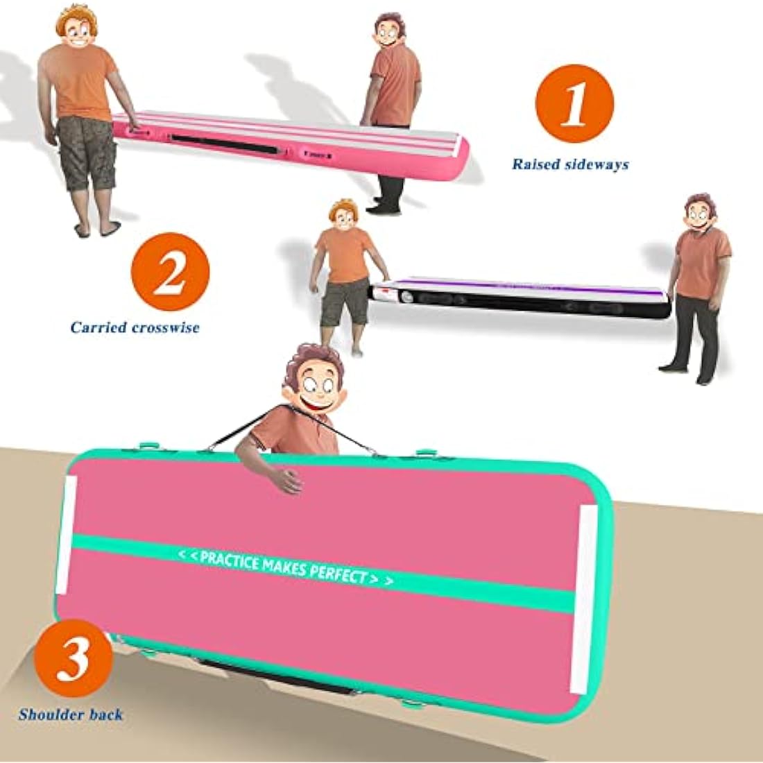 VOFiTNY Inflatable Gymnastics Mat – 10ft Air Tumbling Track for Home, Pink