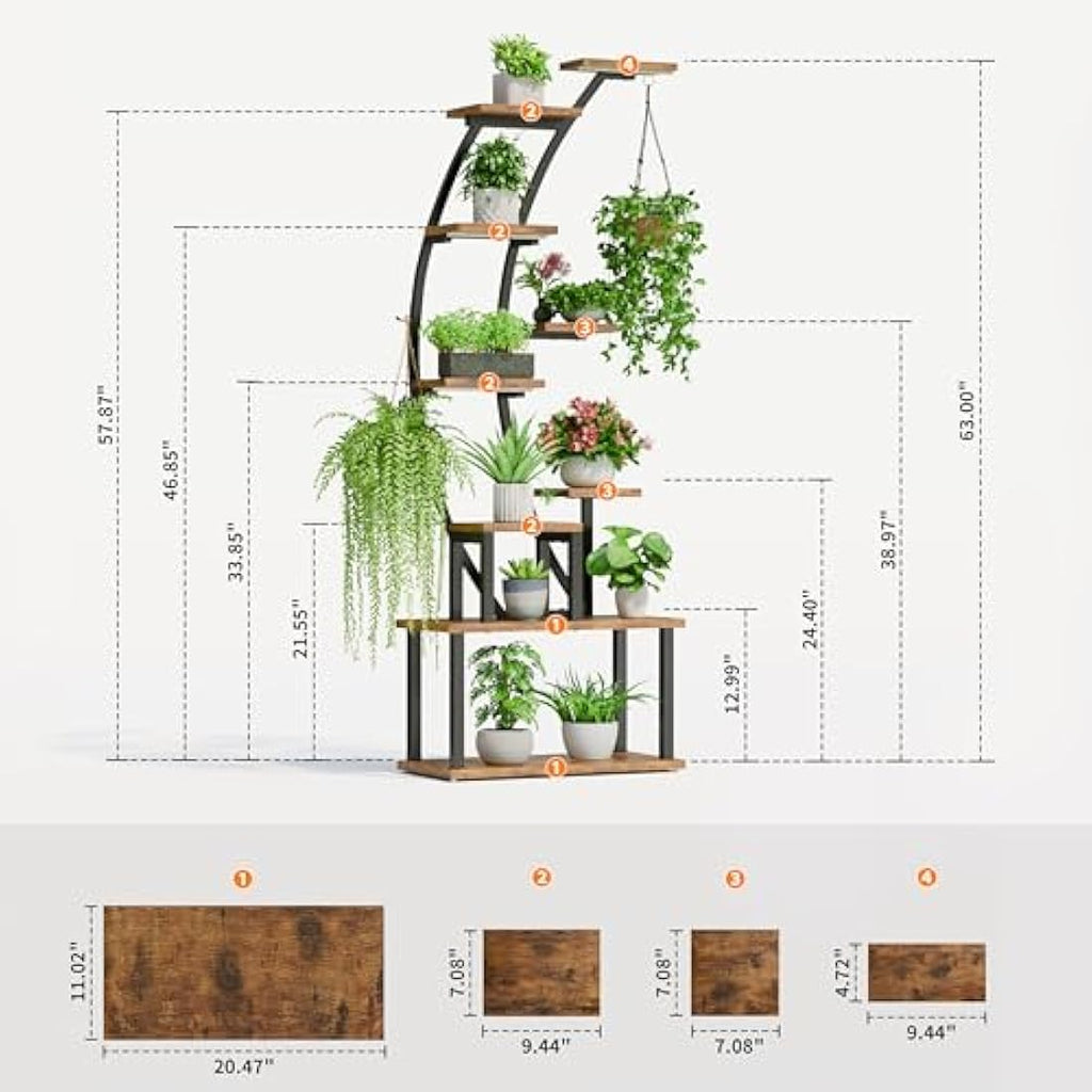 BACEKOLL 9-Tier Indoor Plant Stand with Grow Lights | 63" Metal Shelf