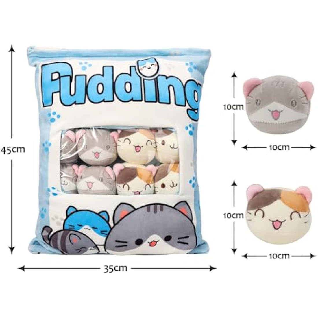 Cat Snack Pillow – Kawaii Plush with 8 Removable Kitty Dolls
