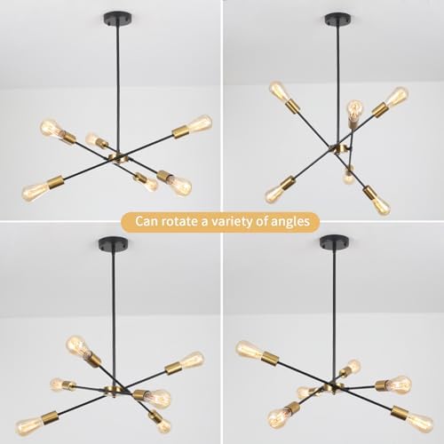 QAREHL 6-Arm Sputnik Chandelier – Modern Black and Gold Ceiling Light