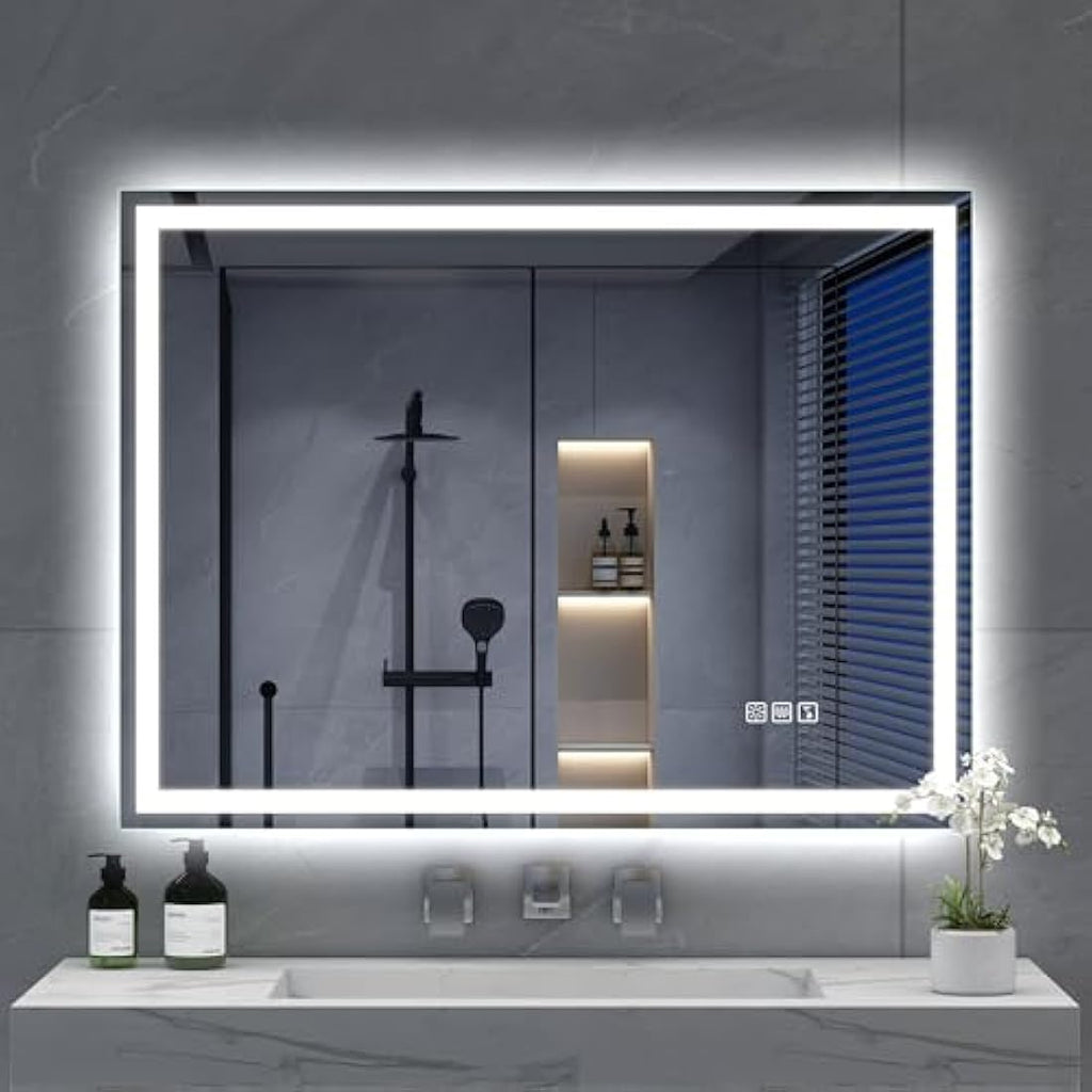 S'bagno Bluetooth LED Bathroom Mirror | 800x600mm Dimmable Smart Mirror