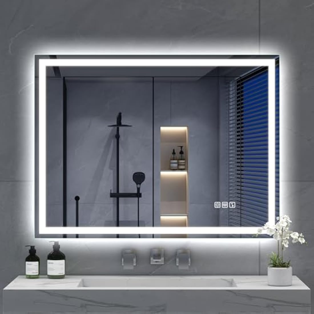 S'bagno Bluetooth LED Bathroom Mirror | 800x600mm Dimmable Smart Mirror