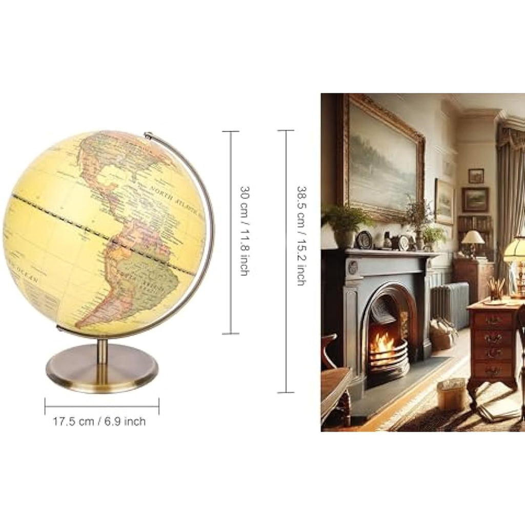 30cm World Globe – Antique Rotating Earth Map with Metal Base
