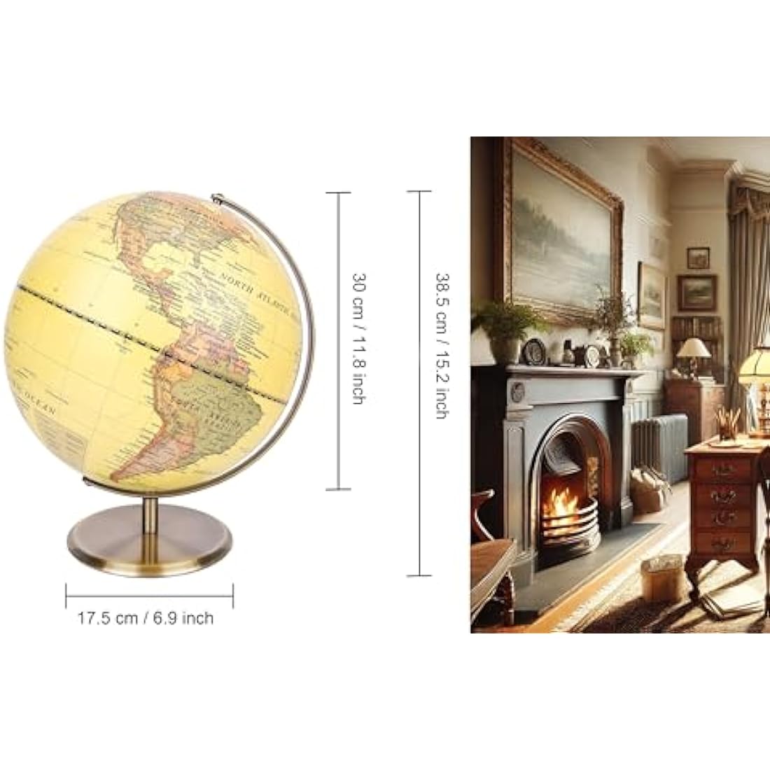 30cm World Globe – Antique Rotating Earth Map with Metal Base