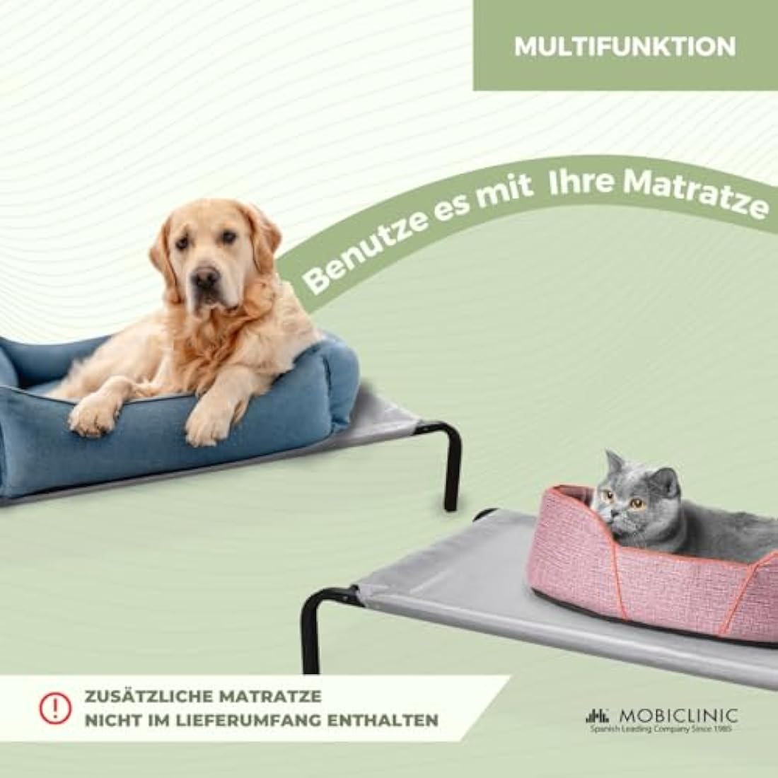 Mobiclinic Cleo Elevated Dog Bed | Cooling Outdoor Pet Cot, Grey