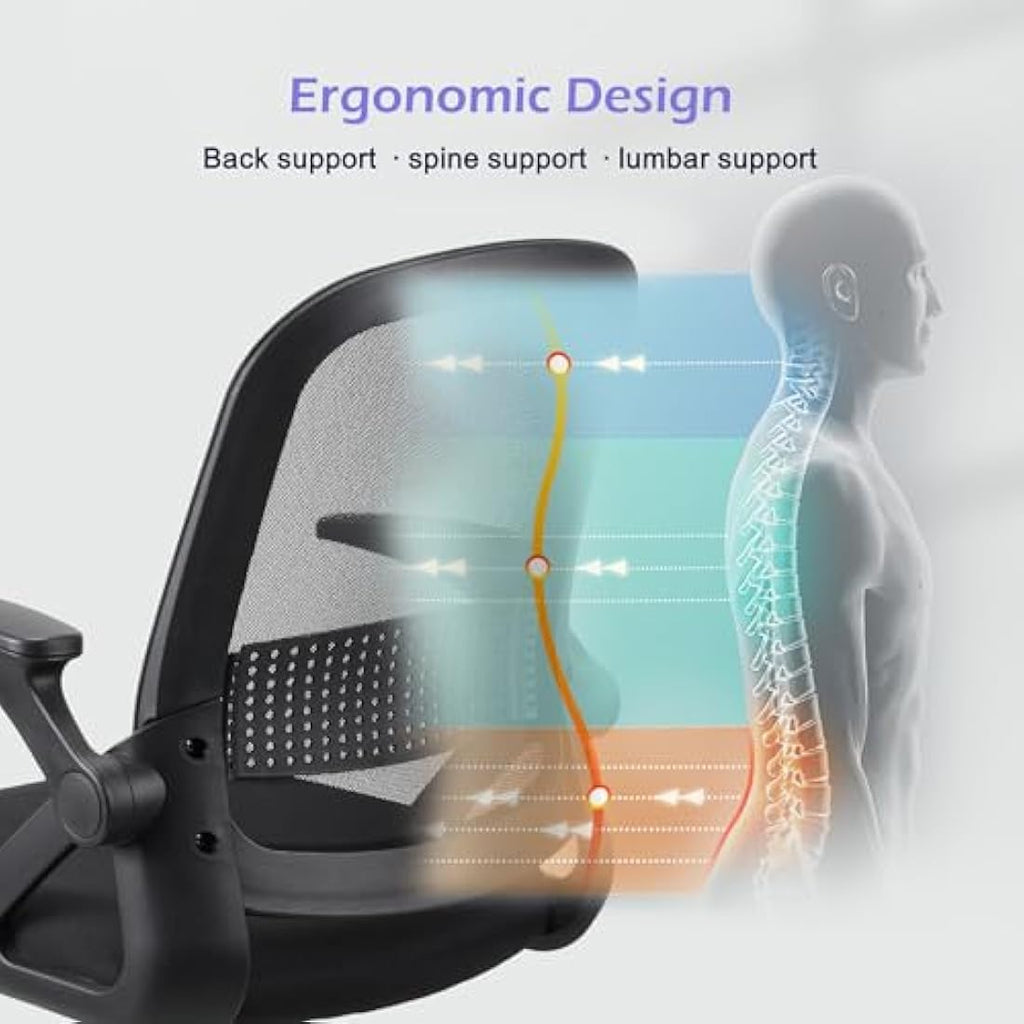 T-THREE Ergonomic Mesh Office Chair - Adjustable Swivel Desk Seat, Black