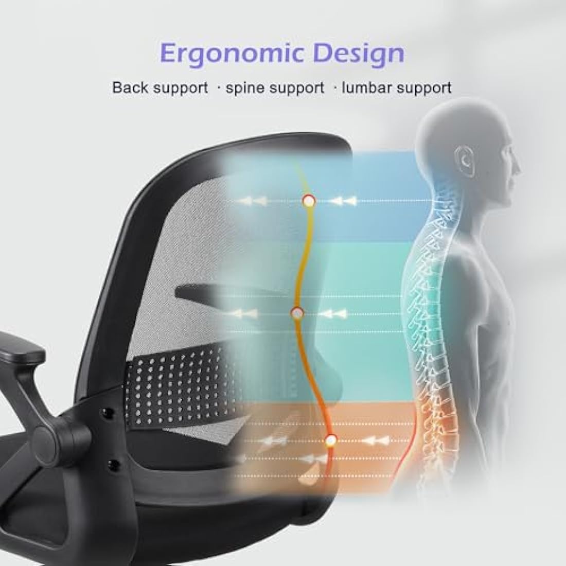 T-THREE Ergonomic Mesh Office Chair - Adjustable Swivel Desk Seat, Black