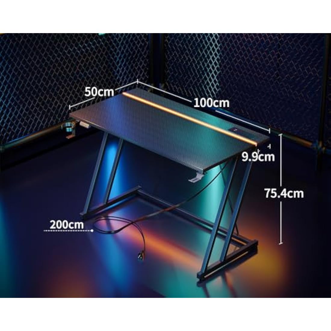 ODK Gaming Desk with LED Lights, Power Outlet & Cup Holder – 100cm