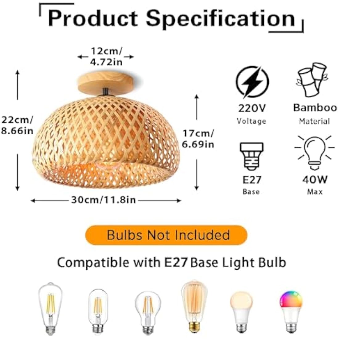 Schindora Rattan Ceiling Light – Handmade Boho Bamboo Flush Mount