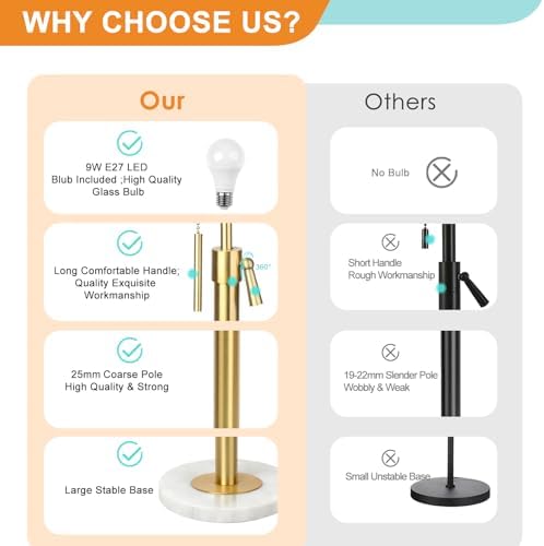 Jolof Store Modern Gold Floor Lamp | Adjustable Height & 3 Color Modes