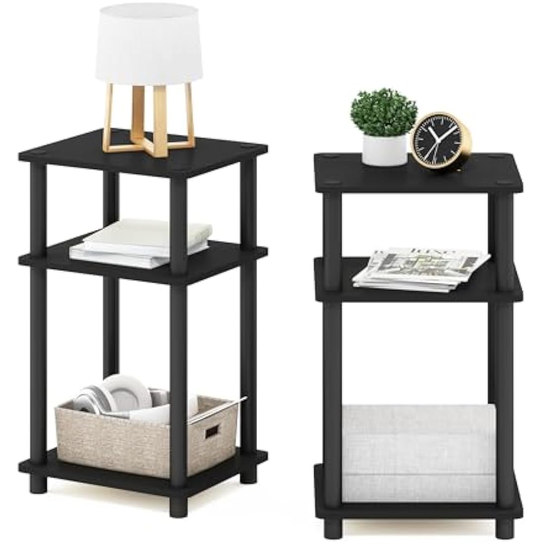 Furinno 3-Tier Turn-N-Tube End Table Set - Compact Side Table, 2-Pack