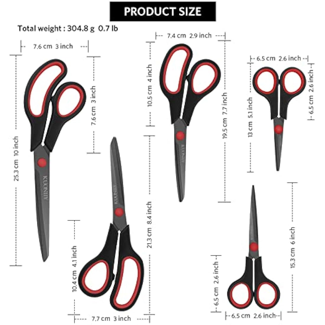 KUONIIY Titanium Multi-Purpose Scissors Set | 5-Piece Sharp Shears