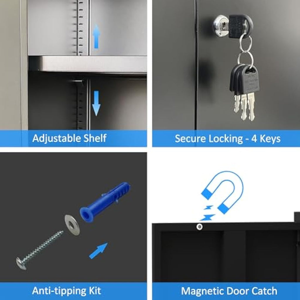 Metal Storage Cabinet | Lockable Cupboard with 2 Shelves