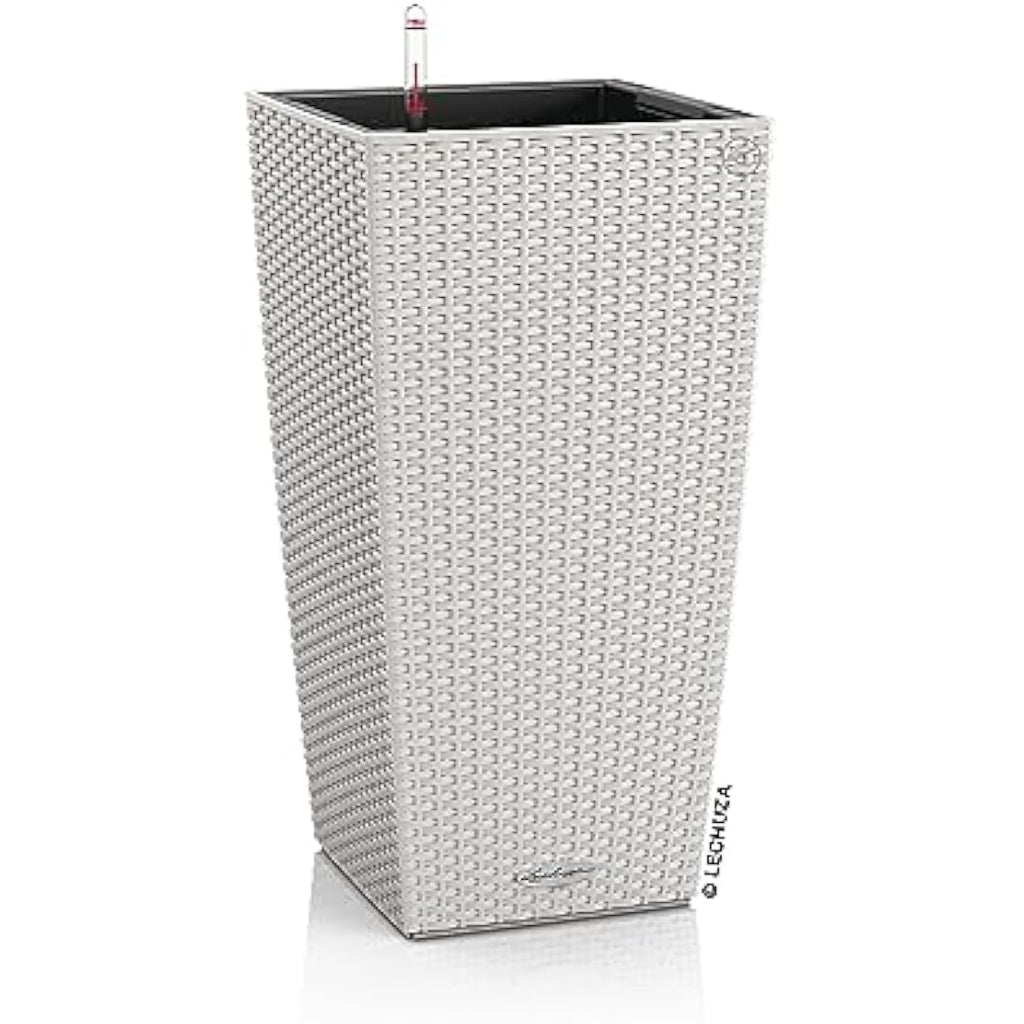 Lechuza Cubico Cottage 40 Self-Watering Planter | Light Grey Wicker