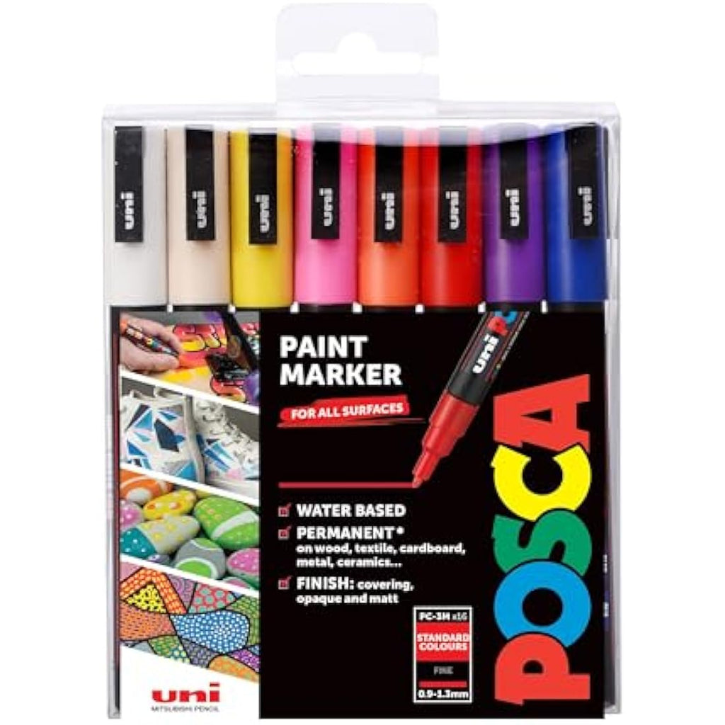 Posca PC-3M Fine Tip Acrylic Paint Markers - 16 Pack Multi-Surface