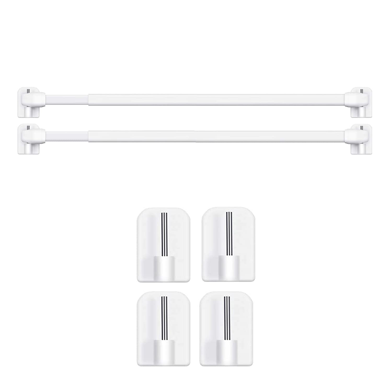 BANJILI 2-Pack Extendable Net Curtain Rods (60-105cm) with 4 Hooks