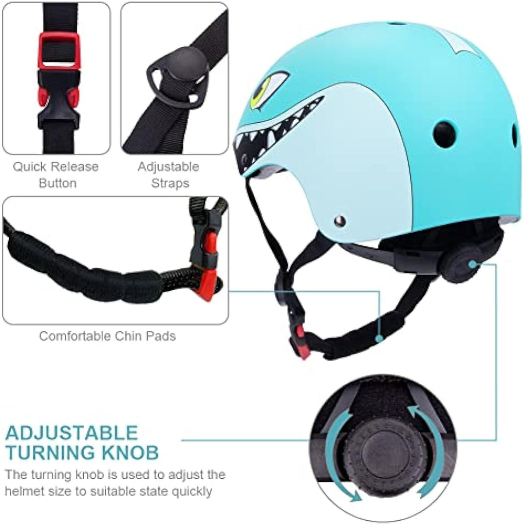 Jolof Store Kids Shark Bike Helmet | 7pc Protective Gear Set for Ages 2-5