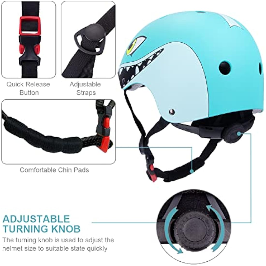 Jolof Store Kids Shark Bike Helmet | 7pc Protective Gear Set for Ages 2-5
