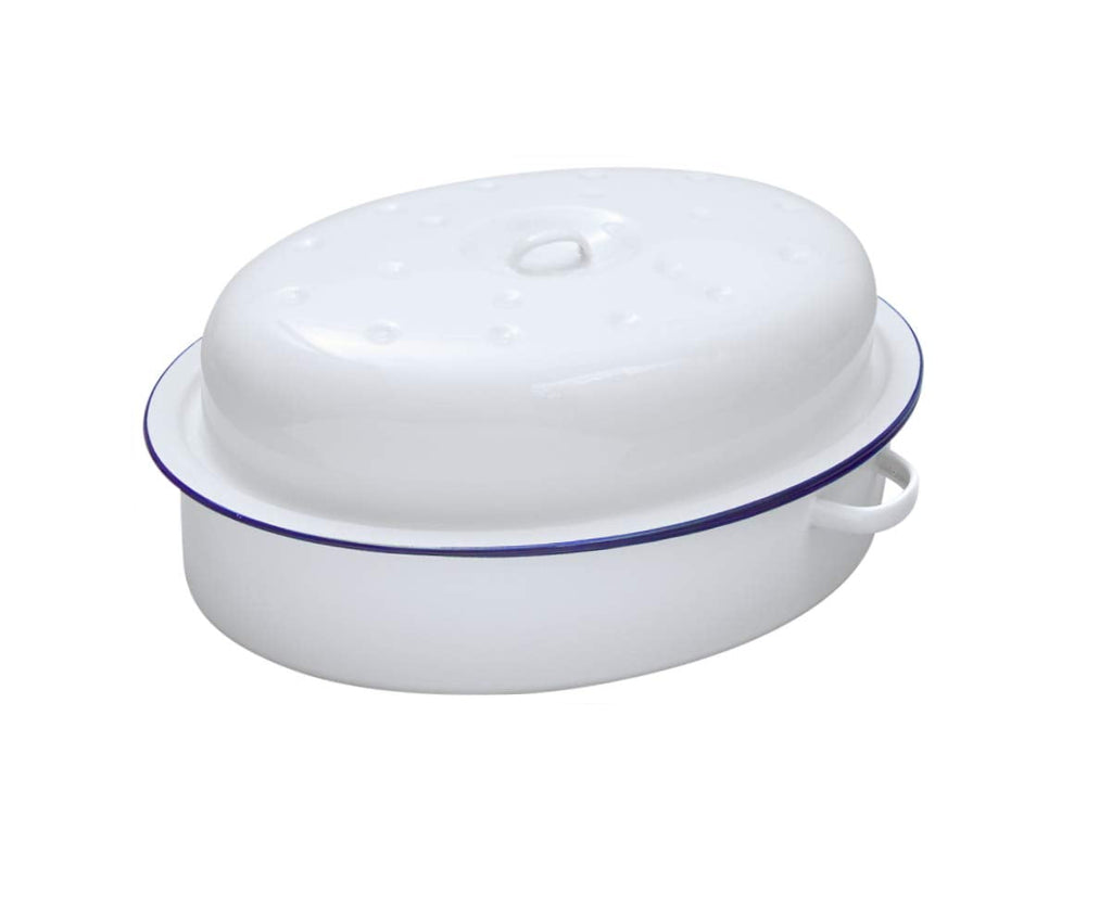 Enamel Oval Roaster - 36cm Self Basting Roasting Dish with Lid
