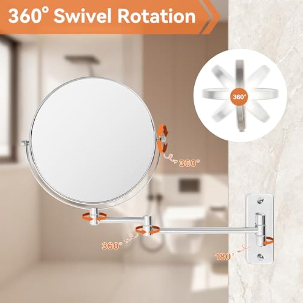 AumVum 8" Wall Mounted Shaving Mirror – 1X/10X Magnification Chrome