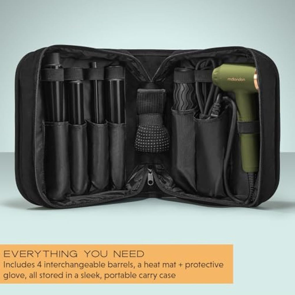 mdlondon CURL 4-in-1 Hair Curling Wand – Ceramic Multi-Styler, Olive