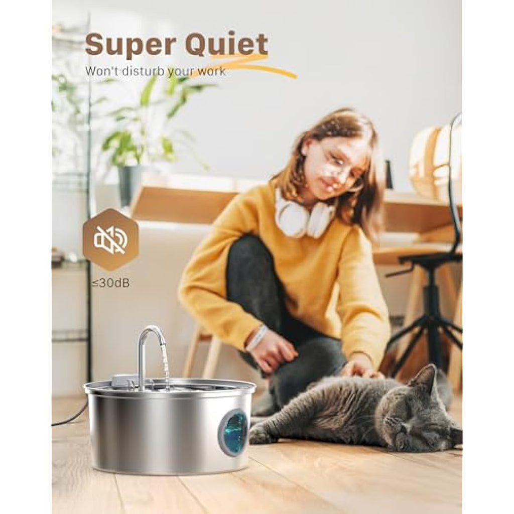 GIOTOHUN Cat Water Fountain - 3.2L Stainless Steel Pet Dispenser