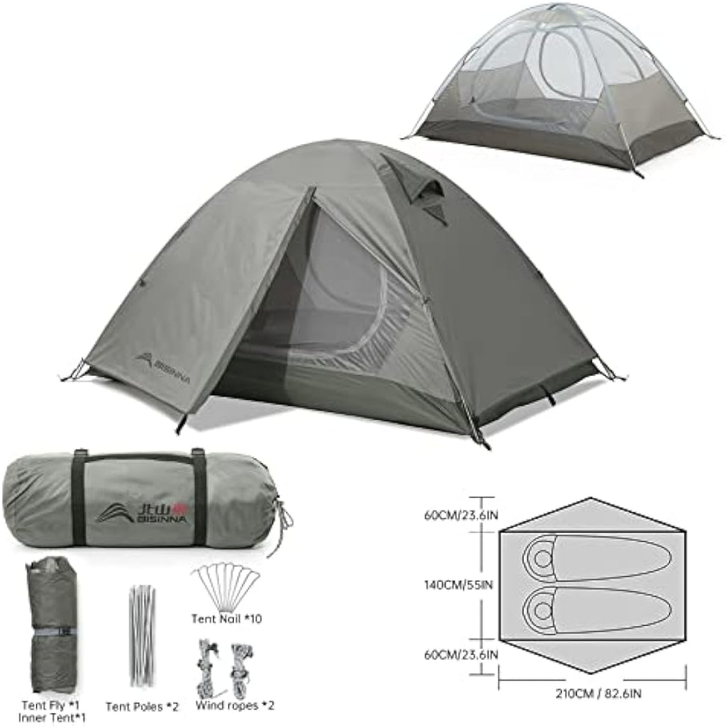 BISINNA 2-Person Backpacking Tent | Waterproof 3-Season Lightweight Tent