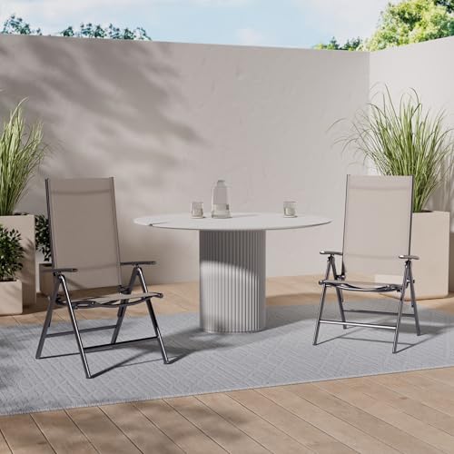 Chicreat Korfu Aluminium Folding Garden Chair – 8-Position, Beige