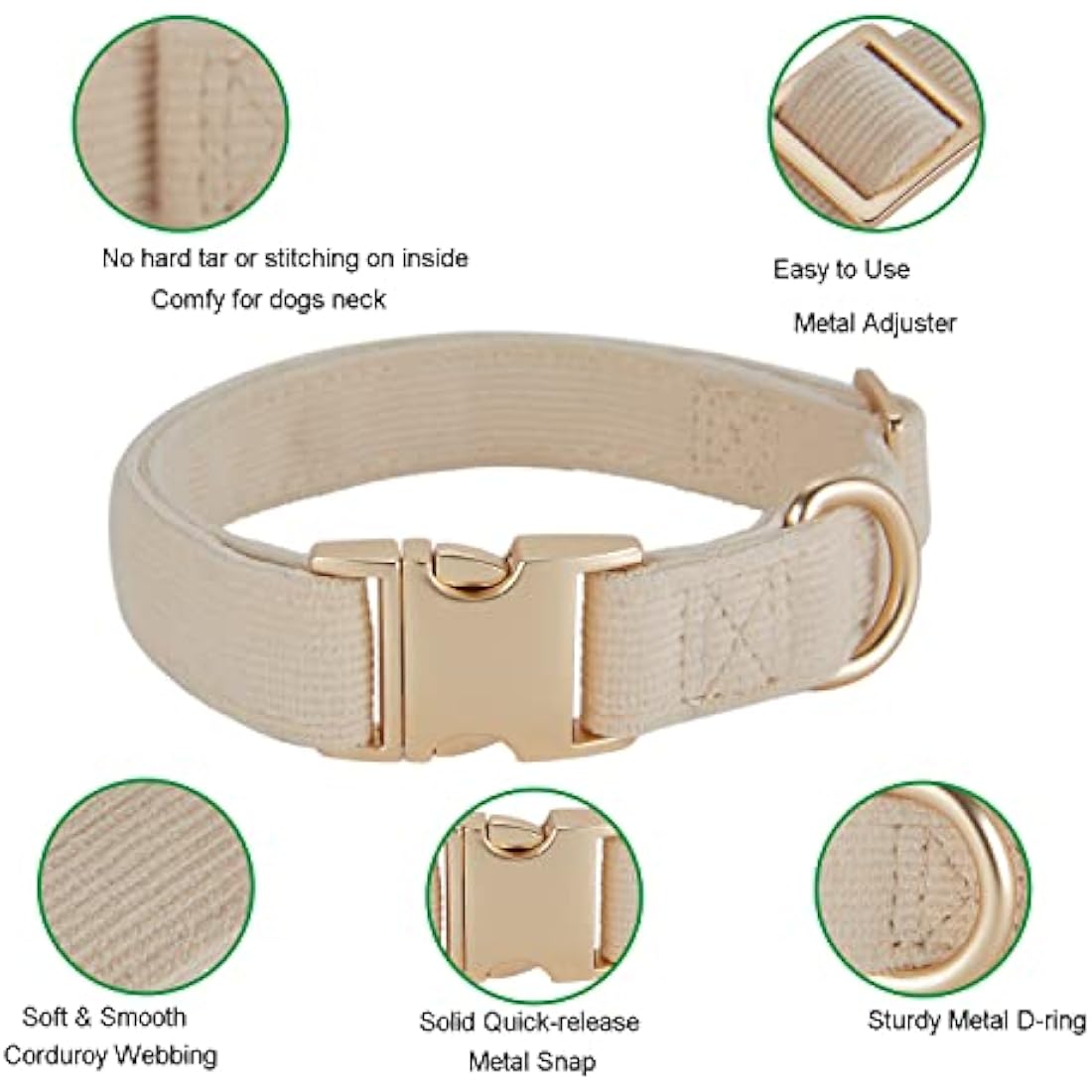 YUDOTE Cotton Corduroy Dog Collar for Sensitive Skin - Creamy White