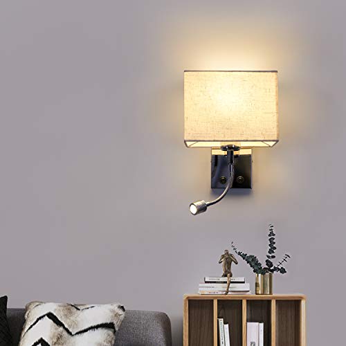 ZMH Bedside Wall Sconce | Flexible LED Reading Light with Fabric Shade
