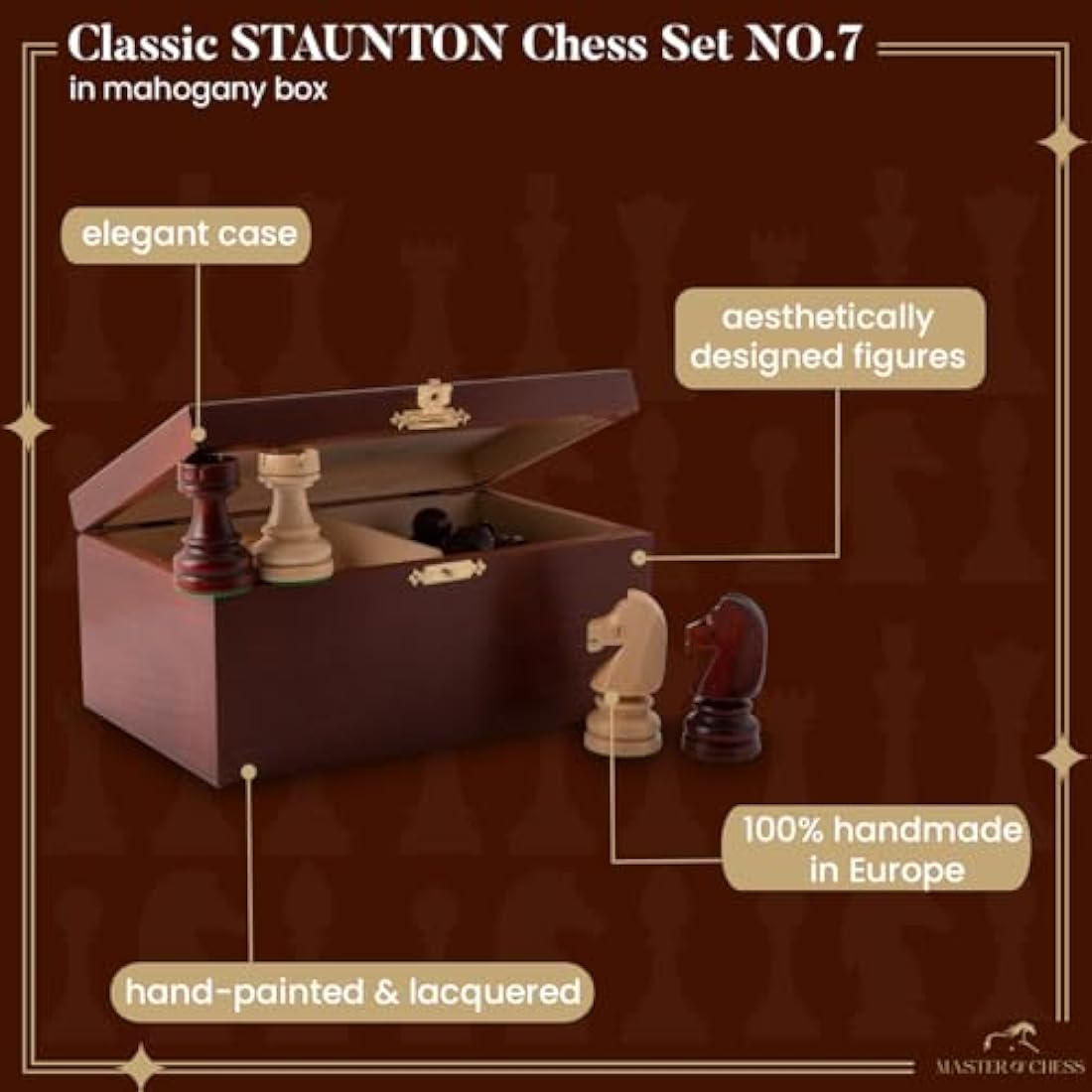 Staunton No. 7 Wooden Chess Pieces in Mahogany Box
