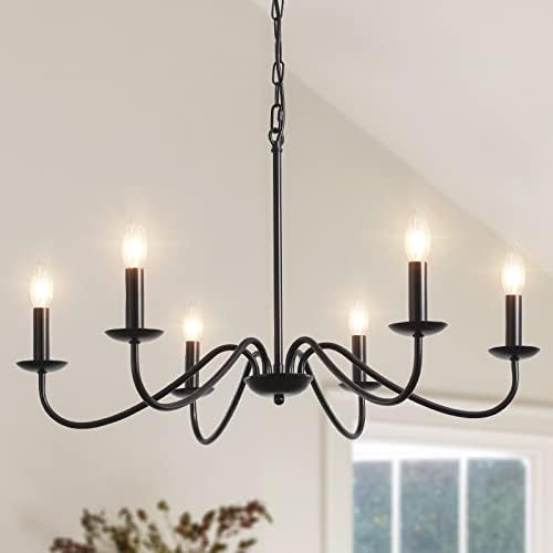 MRHYSWD 6-Light Black Candle Chandelier – Industrial Vintage Pendant Light