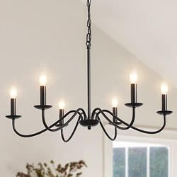 MRHYSWD 6-Light Black Candle Chandelier – Industrial Vintage Pendant Light