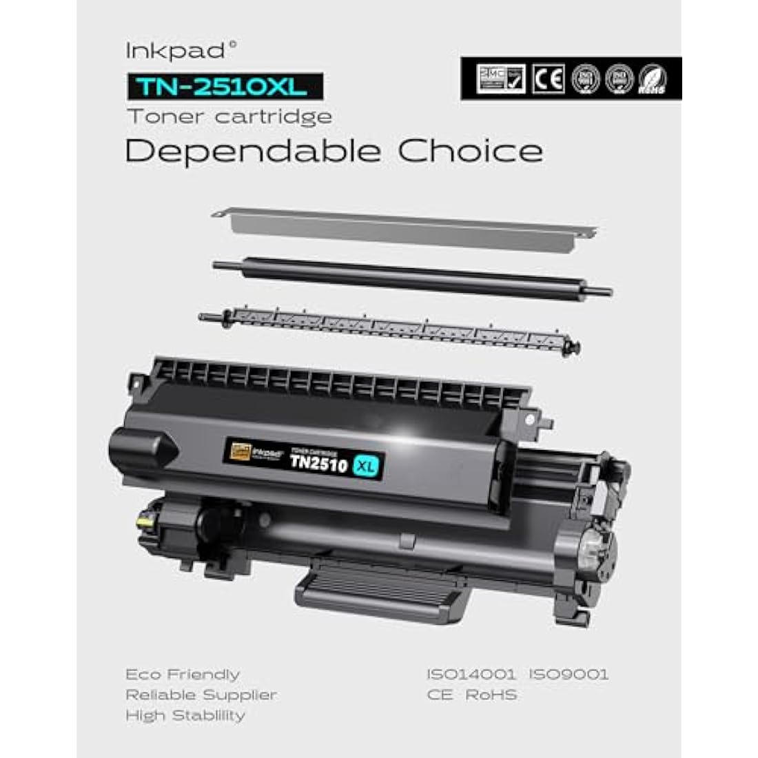 iNKPAD TN2510XL High-Yield Toner Cartridge for Brother Printers | 2-Pack Black