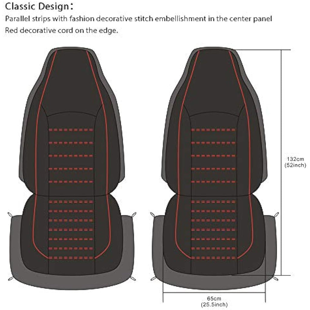 TOYOUN Universal PU Leather Car Front Seat Covers - 2PC Red Bucket Set