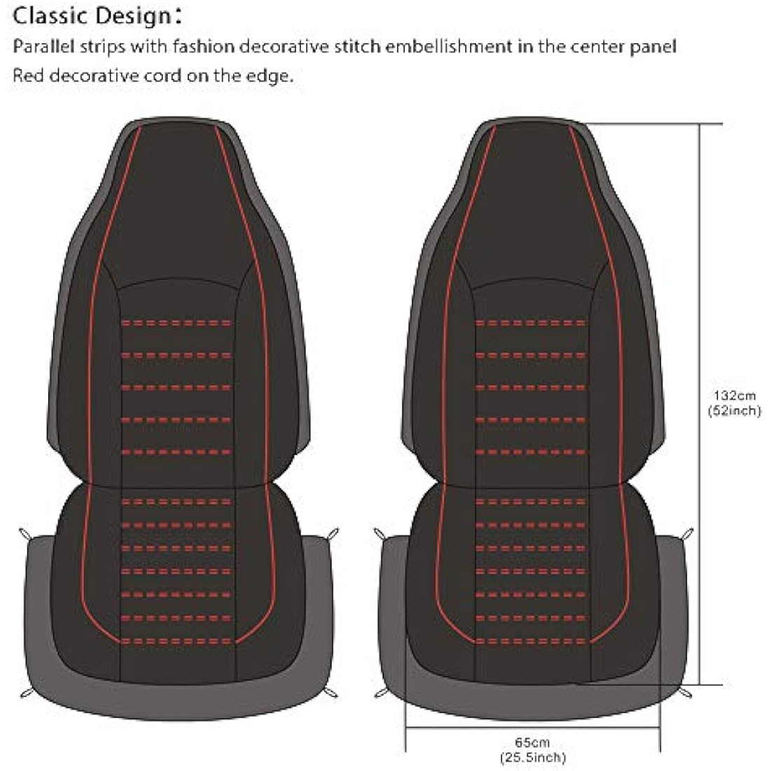 TOYOUN Universal PU Leather Car Front Seat Covers - 2PC Red Bucket Set