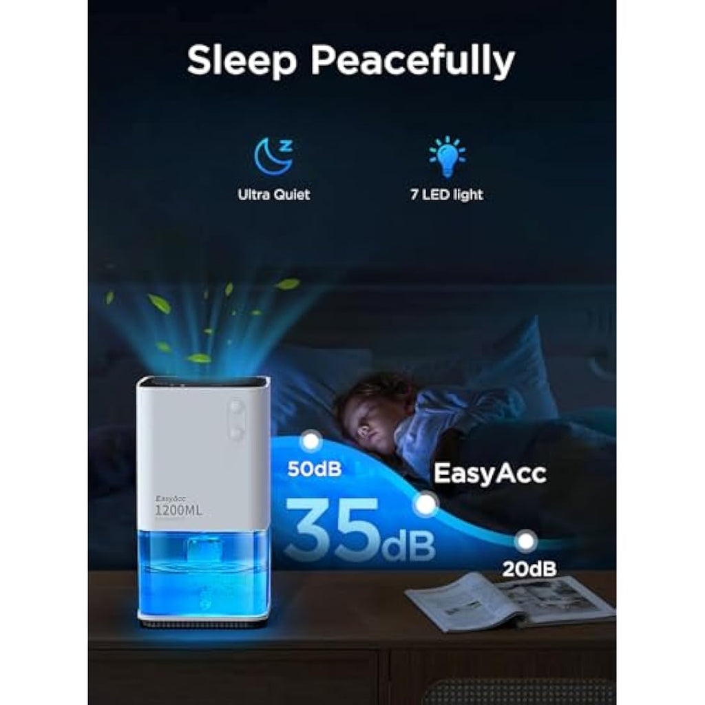 EasyAcc 1200ml Portable Mini Dehumidifier – Ultra Quiet & Auto Shut Off