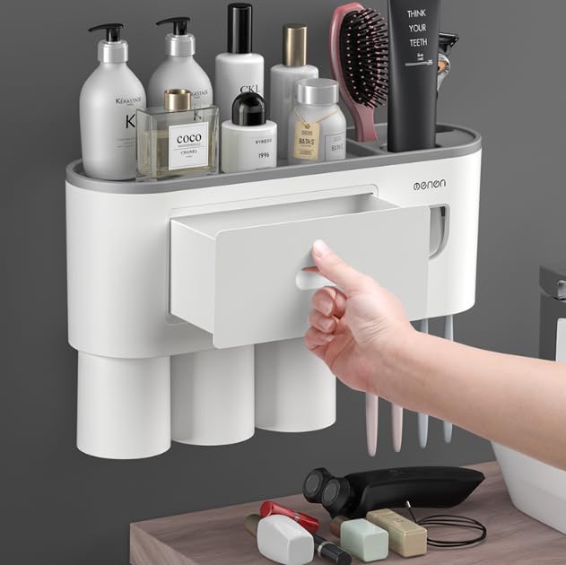 Wall Mounted Toothbrush Holder with Automatic Dispenser