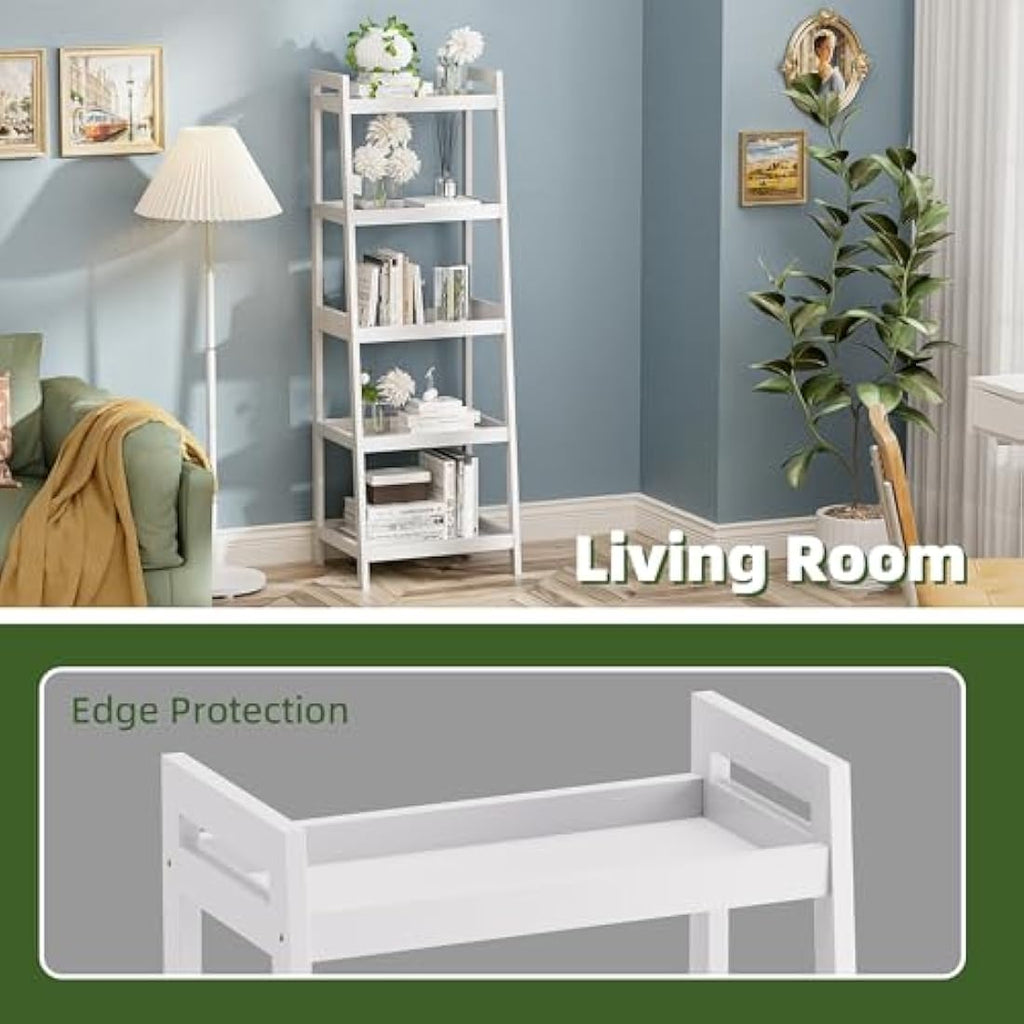 5-Tier Bamboo Ladder Bookshelf | Tall Narrow Display Shelf