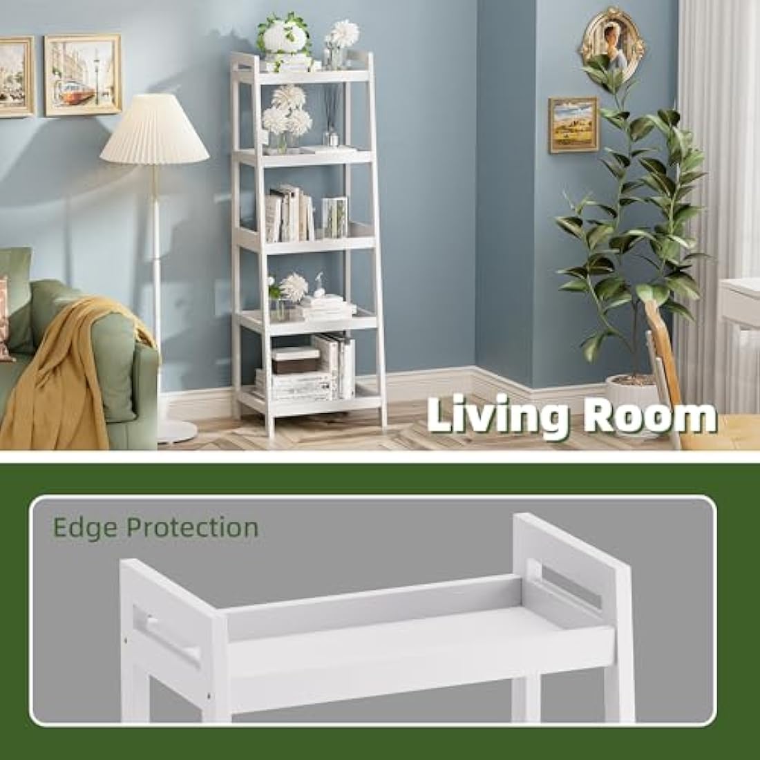 5-Tier Bamboo Ladder Bookshelf | Tall Narrow Display Shelf