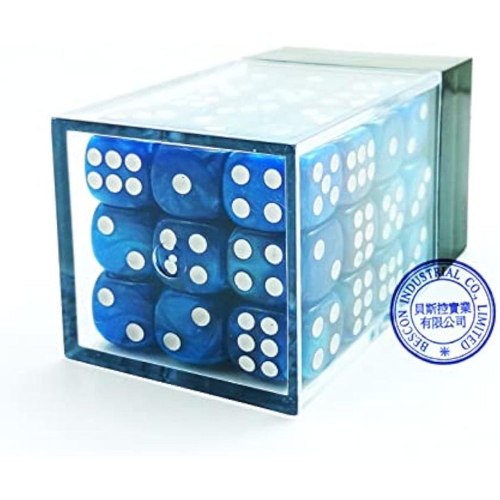 Bescon Marble Blue 12mm 6-Sided Dice Set | 36 Count Block with Box