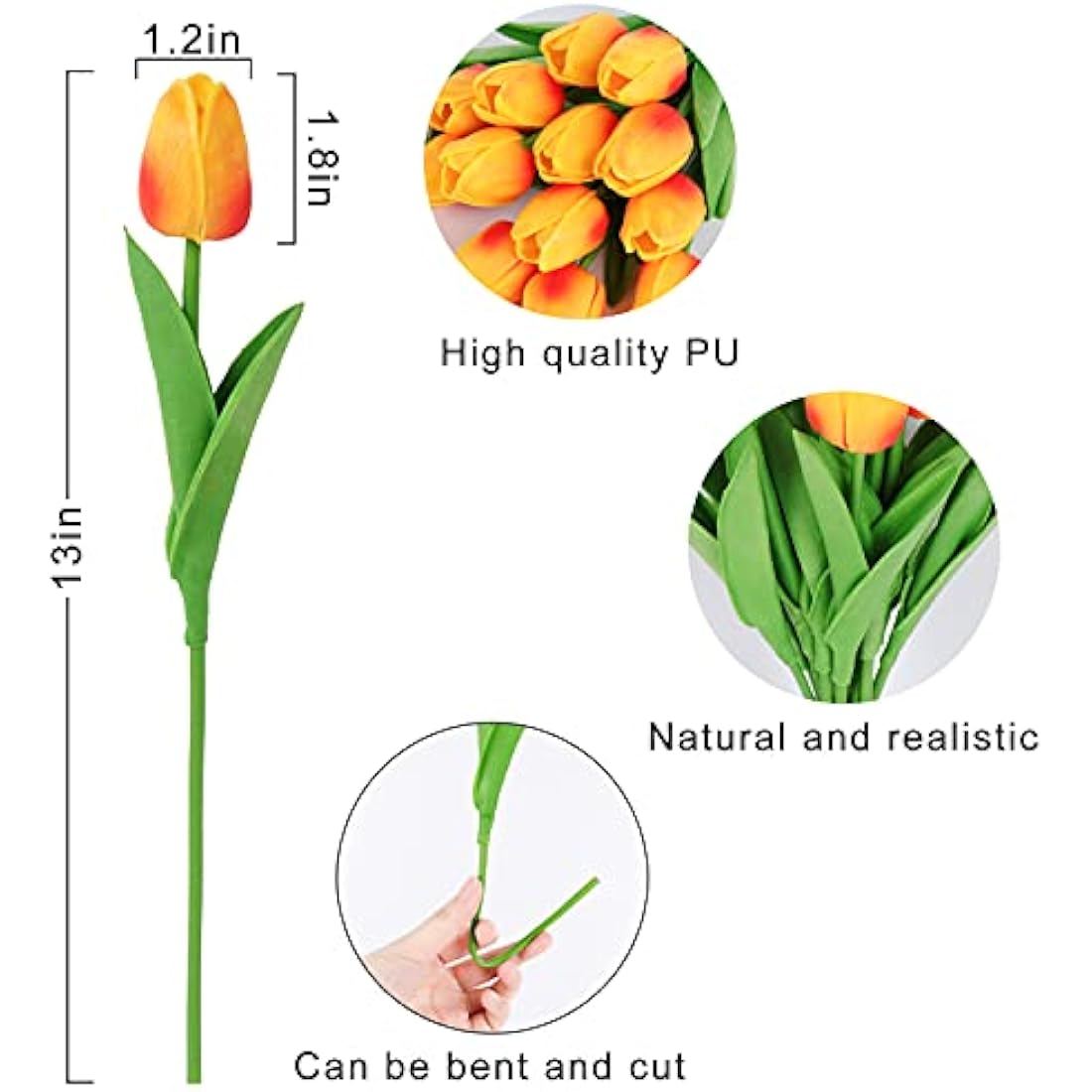 Beferr 14 Pcs Realistic Artificial Tulips | Mixed Color Faux PU Flowers