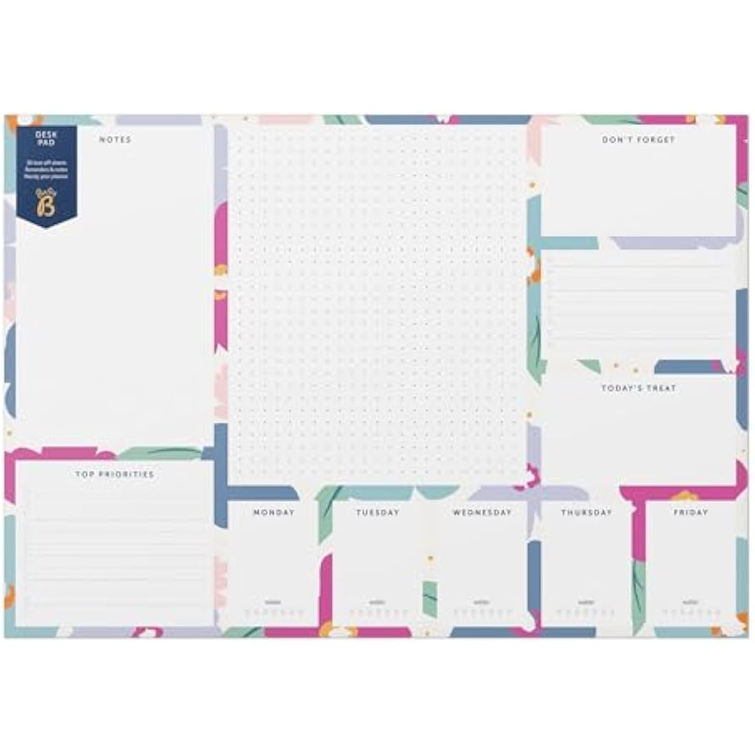 Busy B Floral A3 Desk Pad – 36 Tear-off Sheets with Year Planner