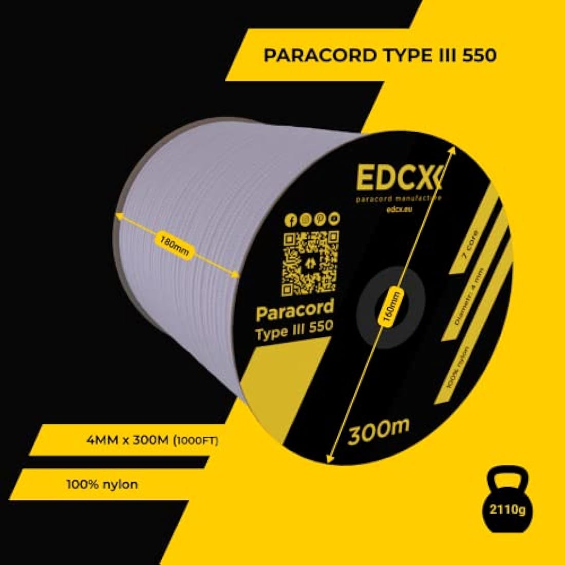 EDCX 550 Paracord Type III – 4mm Nylon Rope for DIY, Camping & Survival