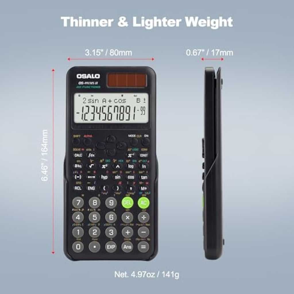 OSALO Scientific Calculator | 401 Functions Dual Power Solar & Battery