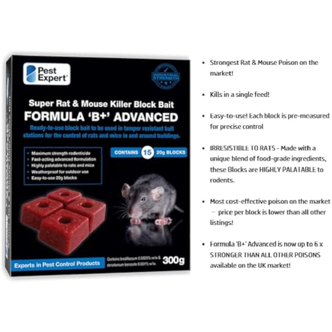 Pest Expert Rat & Mouse Killer Poison Blocks (300g) with Bait Station
