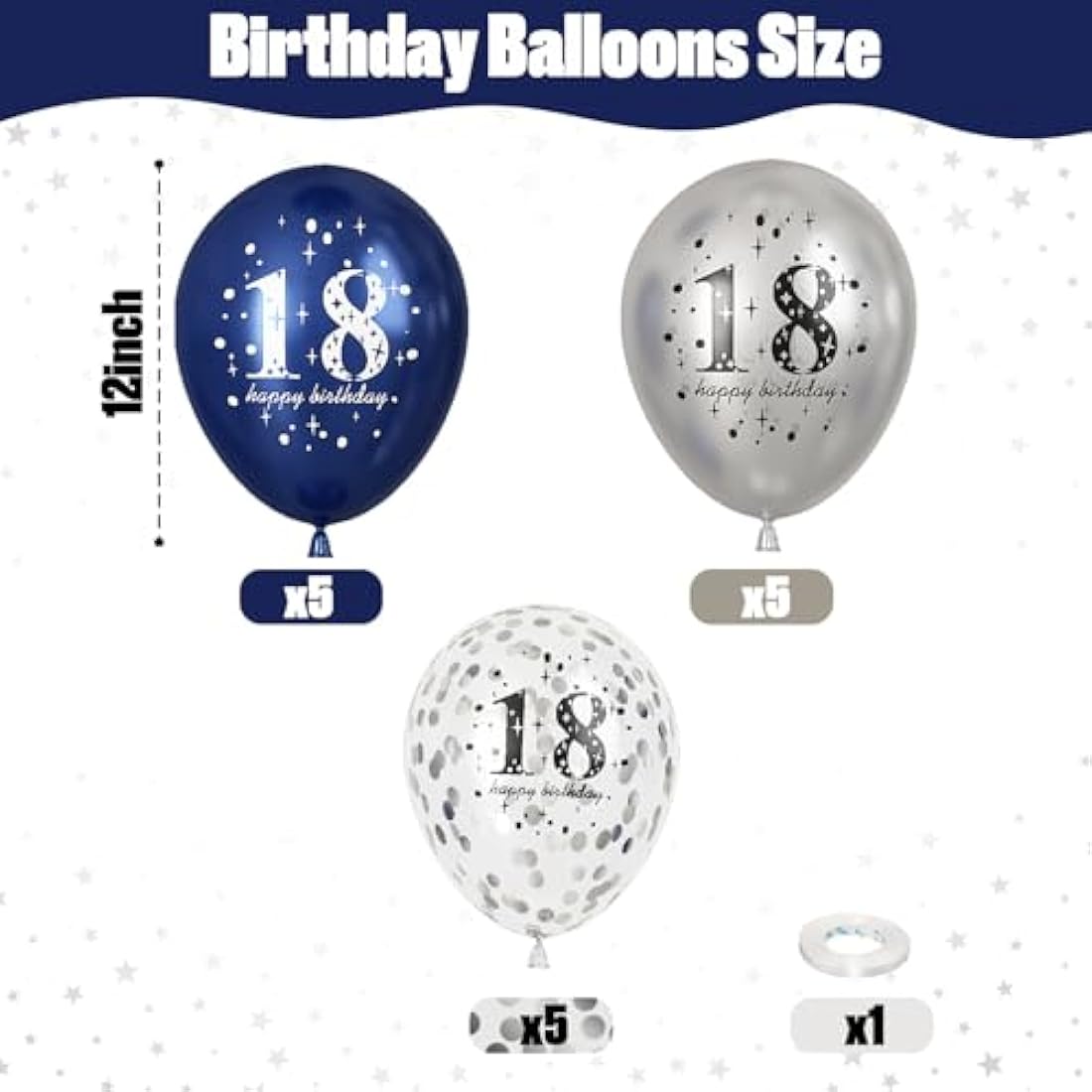 Jolof Store 18th Birthday Balloons – 15pc Navy Blue & Silver Party Decor