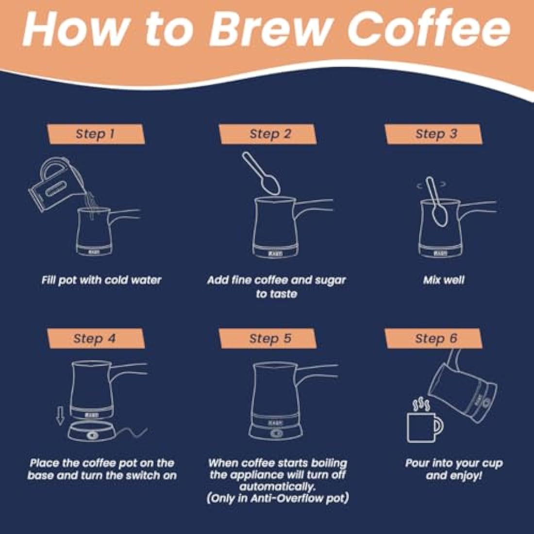 RAQY Electric Turkish Coffee Maker | 500ml Stainless Steel Boiler