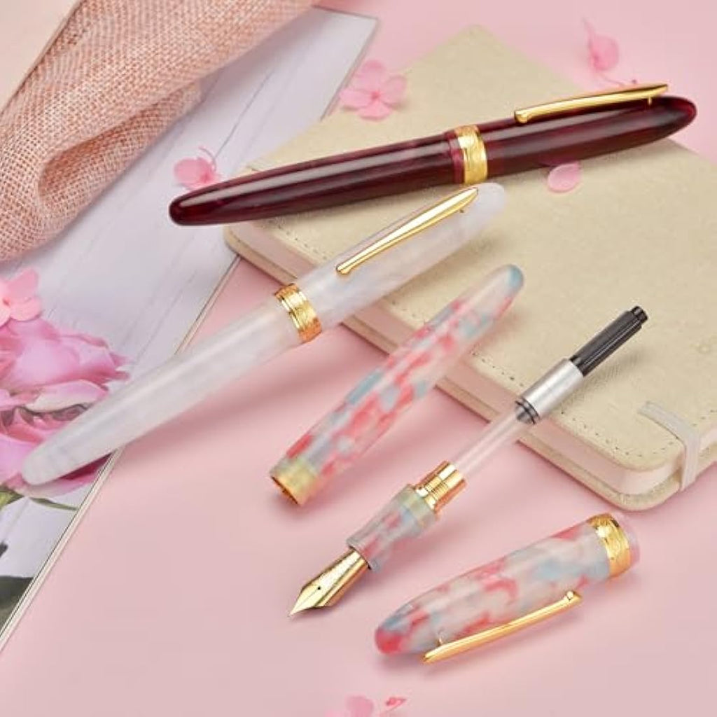 Hong Dian N9 Fountain Pen – Jade White Acrylic with Long Leaf Nib