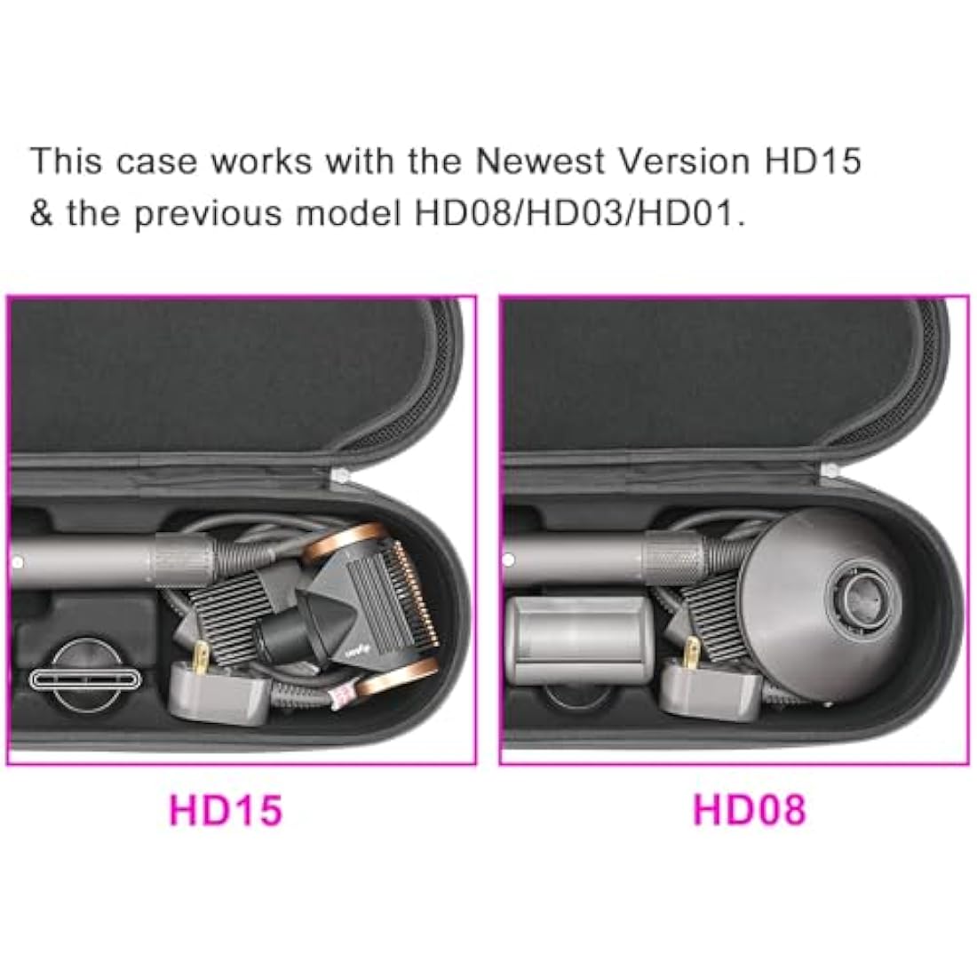 RLSOCO Hard Travel Case for Dyson Supersonic Hair Dryer HD15 HD08 – Pink
